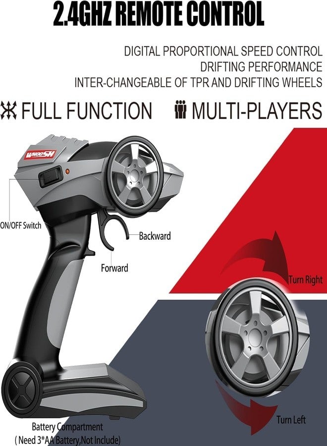OOTLO سيارات التحكم عن بعد OOTLO 1:16 مقياس سيارة انزلاق RC 2.4GHz سرعة عالية 30 كم/س 4WD RTR سباق مع إطارات انزلاق وأضواء LED 1PCS بطاريات قابلة للشحن سيارات رياضية RC ألعاب للكبار والأطفال هدية (أبيض) - Image 5